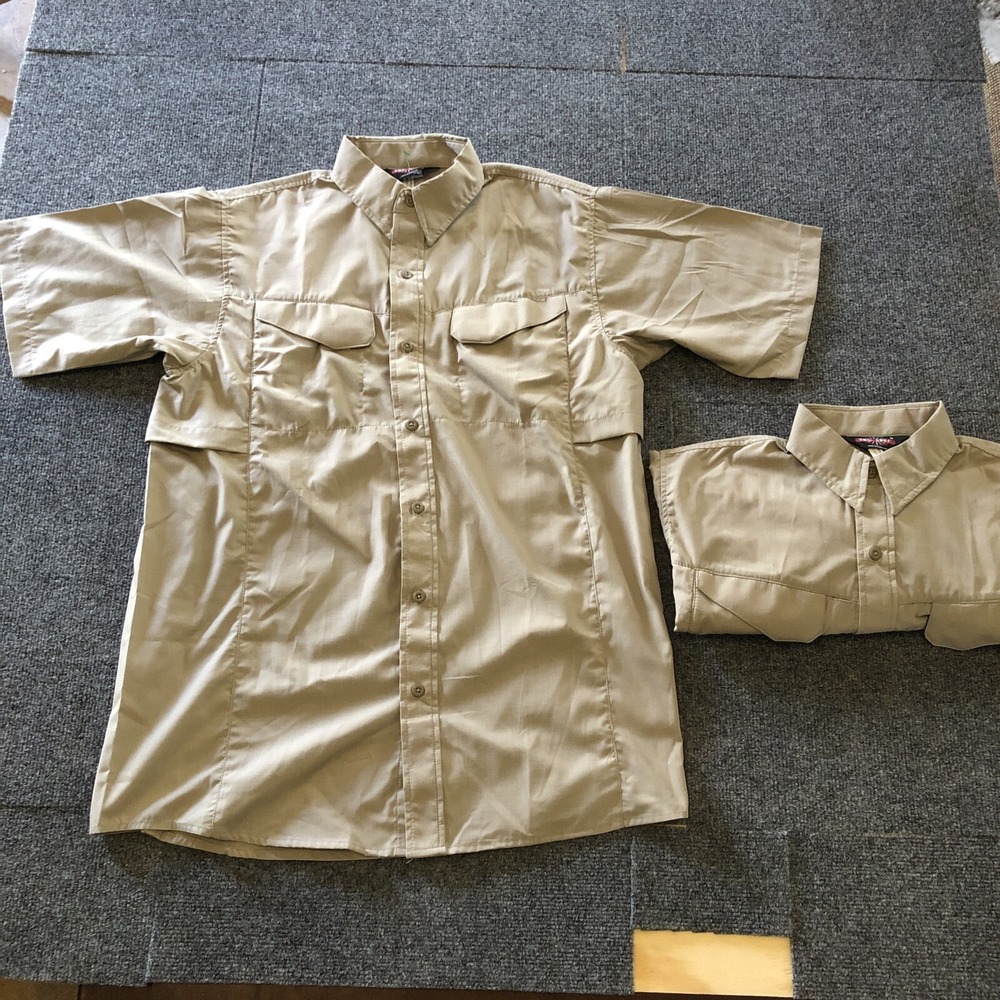 Tru Spec Tactical Shirt Khaki Short Sleeve Button Up Lot Of 2 Medium (read)